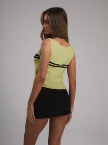 MUSERA Slash Neck Contrast Stripe Knit Top Elegant Spring Vacation Cute Sexy 90's Pastel Summer Airport Graphic Tees Back To School Winter Everyday Work Office Chic - Multicolor - View 4