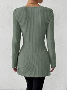 EMERY ROSE Women Casual Solid Color Side Slit T-Shirt, Autumn Fall Cloth For Women - Mint Green - View 2