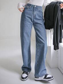 DAZY High Waist Straight Leg Jeans,Back To School Clothes - Medium Wash - View 7