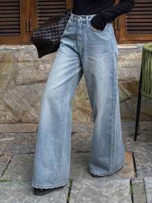 DAZY Women's Straight Leg Jeans With Frayed Hem, Casual & Fashionable For Daily Wear