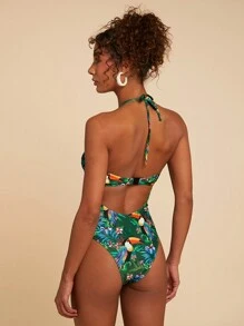 Travachic Traje de baño de una pieza estilo halter con estampado tropical para vacaciones y playa