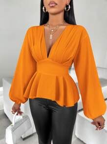 SOLERSUN Bluzka damska z plisowanym falbaniastym dołem i rękawami typu latarnia