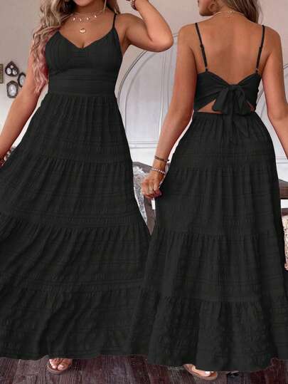 SHEIN 大码露背纯色连衣裙，休闲假日风格，适合夏季