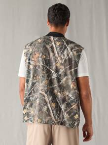 Manfinity VCAY Men's Woven Fashionable Casual Everyday Loose Fit Sleeveless Vest, For Fall Winter - Army Green - View 2