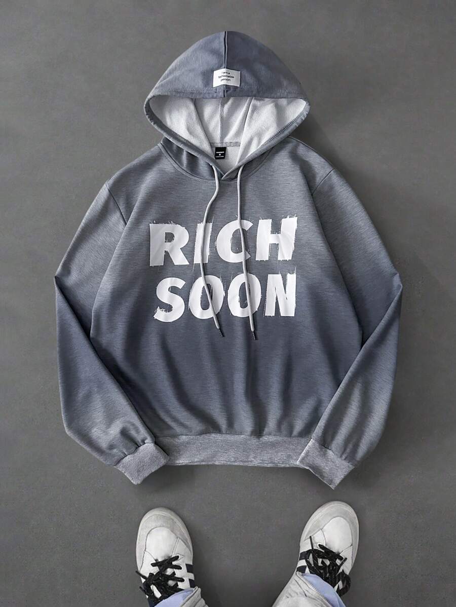 Manfinity EMRG Men's Casual Letter Printed Gradient Color Hoodie - Grey - View 1