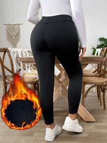 Calvaya Leggings con forro térmico negro de talla grande, estilo minimalista casual para uso diario en invierno