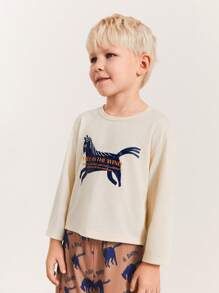 THE HAPPY LOOK T-Shirt mit Rundhalsausschnitt und Pferde-Print für Jungen, kastenförmiger Schnitt, lässiger Alltagsstil, nicht dehnbarer Strickstoff, Drop-Shoulder