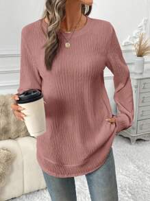 SHEIN LUNE Women Casual Sports Soft Asymmetrical Hem Textured Fabric Sweatshirt, Elegant For Outdoor & Home, Comfortable For Autumn/Winter