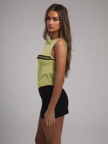 MUSERA Slash Neck Contrast Stripe Knit Top Elegant Spring Vacation Cute Sexy 90's Pastel Summer Airport Graphic Tees Back To School Winter Everyday Work Office Chic - Multicolor - View 2