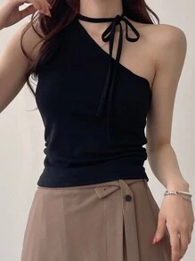 DAZY Women's Oblique Shoulder Tight Fitting Camisole Tank Top