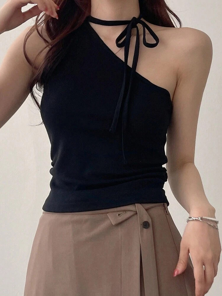 Women's Oblique Shoulder Tight Fitting Camisole Tank Top