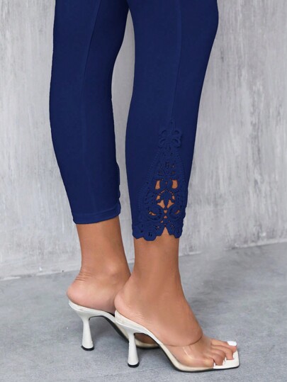 SHEIN Clasi 大码女式纯色撞色蕾丝紧身优雅裤