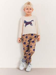 SHEIN Young Boys Camo Print Elastic Waist Drawstring Jogger Sweatpants, Casual - Khaki - View 1