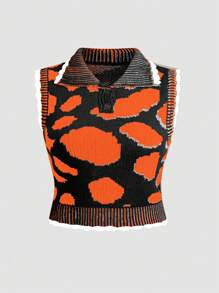 VaVaBold Sexy Body-Fitting Colored Jacquard Milk Pattern V-Neck Hand-Knitted Vest - Multicolor - View 1