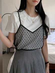 DAZY Women 2-In-1 Contrast Color Short Sleeve T-Shirt, Casual And Fashionable For Daily Wear - Black and White - View 5