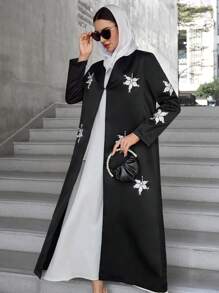 Al Najma Cárdigan árabe de mujer de manga larga con estampado floral y largo tipo maxi suelto, abayas