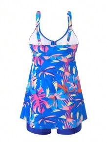 Swim Lushoire Summer Printed Random Front & Middle Ruched Design Tankini Women Underwear Set - Multicolor - View 7