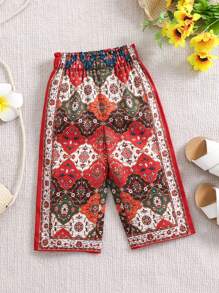 SHEIN Baby Girl Bohemian Pattern Elastic Waist Casual Pants For Summer Vacation - Multicolor - View 1