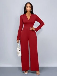 SOLERSUN 女士时尚纯色深 V 领露背系带长袖性感连衣裤