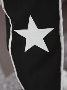 SHEIN Older Boys' Color Block Splice Fashionable Outdoor Sports Print Drawstring Pants, Spring & Summer - Black - View 5