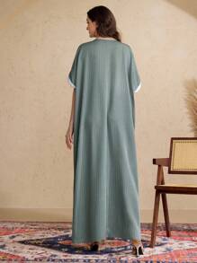 Al Najma V 领编织饰边肩袖女式土耳其连衣裙 - 綠色 - 查看 6