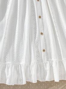 SHEIN Tween Girl Sweet Fashion Solid Ruffle Button Square Collar Puff Sleeve Dress, Suitable For Summer Party & Vacation - White - View 8