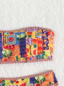 Swim Vcay 夏季海滩女士水果印花抹胸比基尼套装 - 彩色 - 查看 6