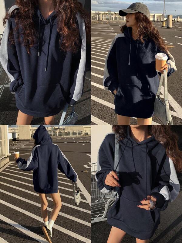 DAZY Sudadera de forro polar con diseño en patchwork y contraste de colores, nueva llegada de otoño para mujeres