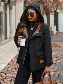 Calvaya Chaqueta con capucha y cremallera delantera minimalista, uso diario casual, para invierno, talla grande