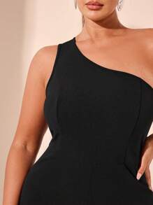 SHEIN BAE Combinaison asymétrique à jambes larges, tenue élégante pour femme, idéale pour les rendez-vous décontractés, les fêtes et les événements en automne et en été. Idéale pour les vacances, le travail, mer ou la plage. Matière extensible tricotée. - Noir - Voir 7