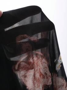 DAZY 春夏季假期情人节花卉印花宽松泡泡袖女士衬衫透视装