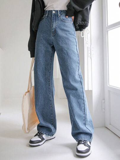 Jeans à taille haute et jambe droite, vêtements de rentrée scolaire