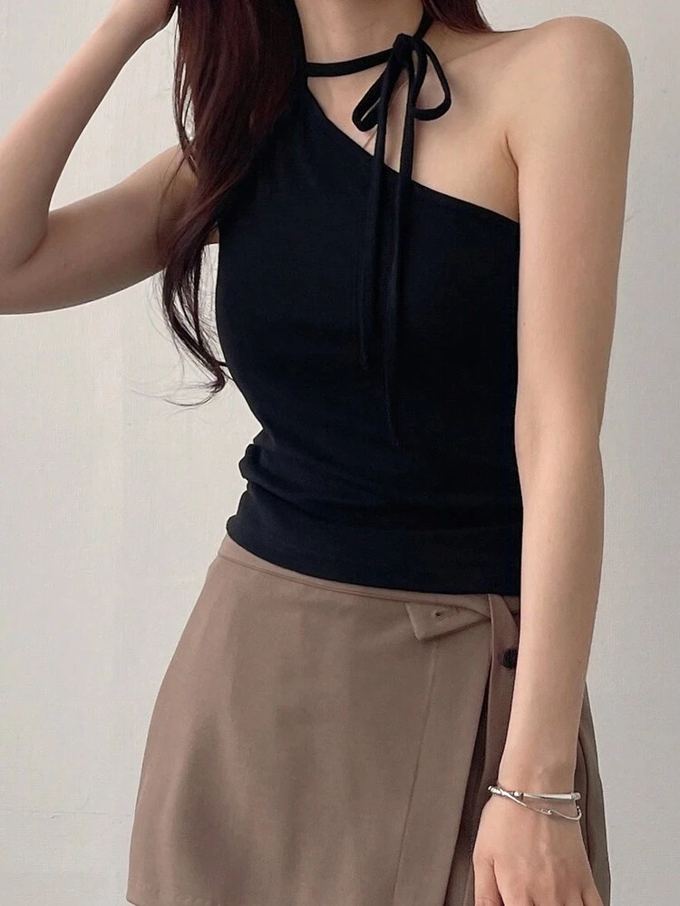 Women's Oblique Shoulder Tight Fitting Camisole Tank Top