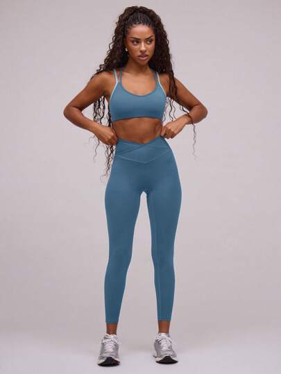 Musera Sport Crossover Waist Fitted Contour Active-Wear Leggings Workout Summer Gym Running Gym Fitness Winter