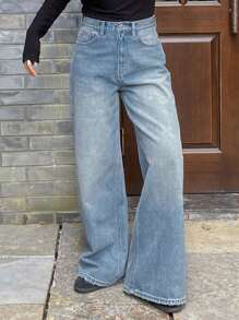 DAZY Women's Straight Leg Jeans With Frayed Hem, Casual & Fashionable For Daily Wear