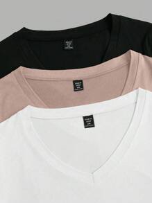 SHEIN LUNE 大码女式纯色 V 领短袖中长休闲 T 恤