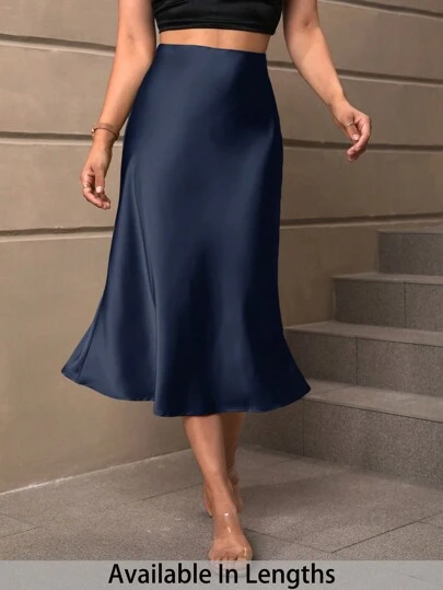 SHEIN PETITE CURVE Plus Size Enfärgad dragkedja Stängning mellanlång A-linje kjol