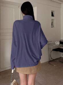 DAZY 女士纯色宽松落肩长袖休闲T恤，春夏秋季服装高领衫 - 紫色 - 查看 5