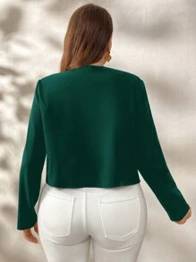 SHEIN Clasi Plus Size Women's Solid Color Long Sleeve Open Front Short Casual Jacket, Autumn - Dark Green - View 2