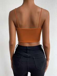 SHEIN Unity Women Solid Color Cropped Slim Fit Camisole - Brown - View 2