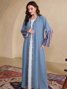 Al Najma Women Geometric Print Long Sleeve Maxi Loose Arabic Robe Cardigan Abayas - Multicolor - View 4