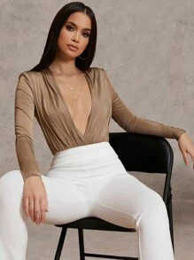 Silquee Bodys Drapeado Liso Sexy - Marrón Mocha - Ver 1