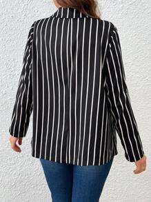 SHEIN LUNE Damen Große Größen schwarz-weiß gestreifter eleganter Lässig Blazer mit langen Ärmeln und enganliegender Passform
