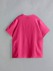 Slaydiva Casual Tattoo And Dreadlock Graphic Round Neck Loose T-Shirt, Suitable For Spring/Summer - Hot Pink - View 2