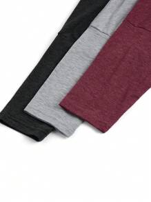 SHEIN LUNE Conjunto informal holgado de 3 piezas (camiseta de manga larga, cuello sesgado y colorido) tallas grandes, adecuado para Año Nuevo, Día de San Valentín, Acción de Gracias, Navidad, Fiesta nacional, Nochevieja, Fiesta de Navidad, decoración navideña, ropa de hogar navideña, vacaciones de primavera