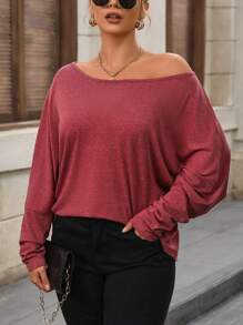SHEIN LUNE Conjunto informal holgado de 3 piezas (camiseta de manga larga, cuello sesgado y colorido) tallas grandes, adecuado para Año Nuevo, Día de San Valentín, Acción de Gracias, Navidad, Fiesta nacional, Nochevieja, Fiesta de Navidad, decoración navideña, ropa de hogar navideña, vacaciones de primavera