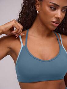 Musera Sport Sujetador deportivo de tirantes finos con doble tira de contraste, para pádel, tenis, pickleball, gimnasio y fitness en otoño e invierno