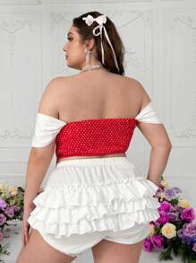 Lyrianda Chinese Style Sexy Cropped Open Shoulder Tie Up Top - Red - View 2