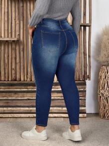 SHEIN LUNE Jeans déchirés style casual polyvalent grande taille pour femmes avec poches