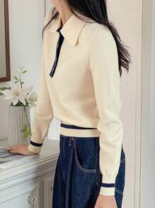 DAZY Color Block Pullover Sweater For Ladies, Elegant Style Fall - White - View 5